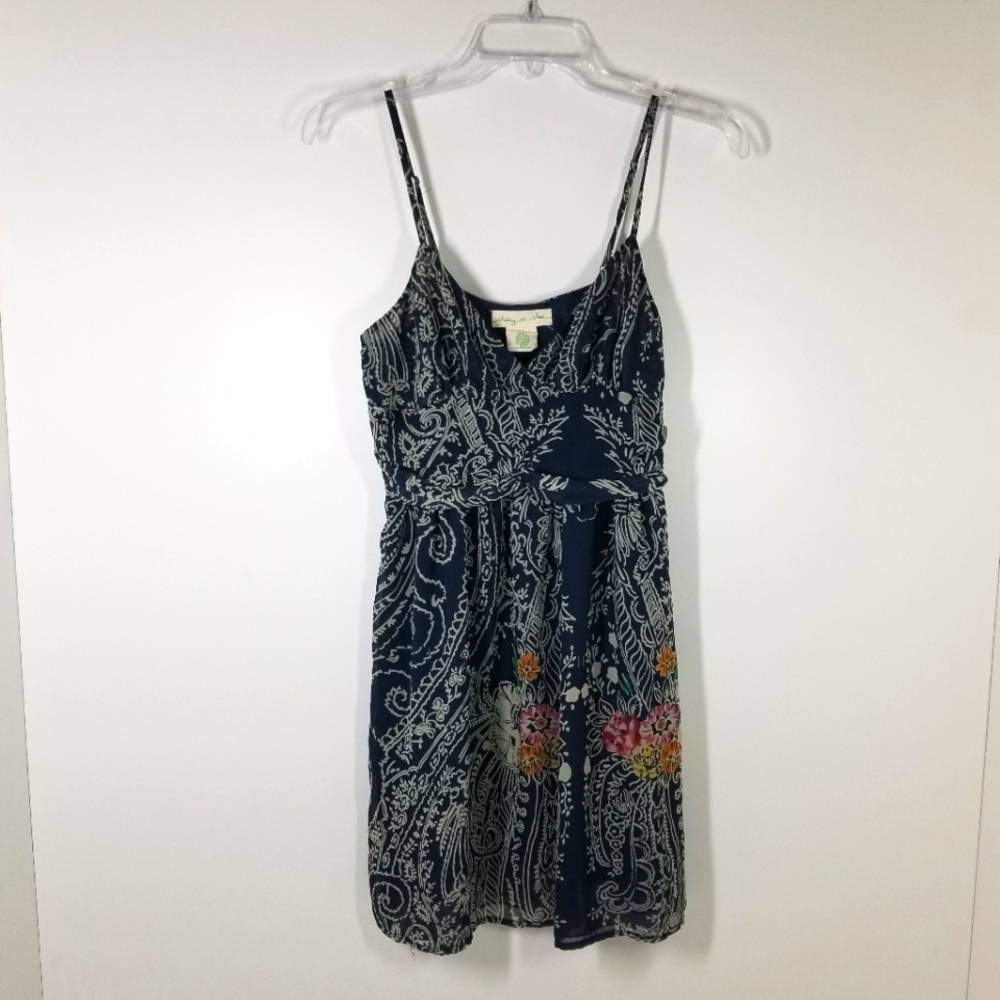 Anthropologie Staring at Stars Blue Paisley Print Strappy Chiffon Dress Size 4